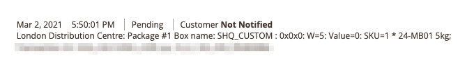 Example showing packing details in a Magento and Zoey order.