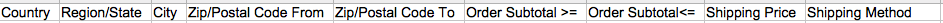 Matrix Rates CSV Headers