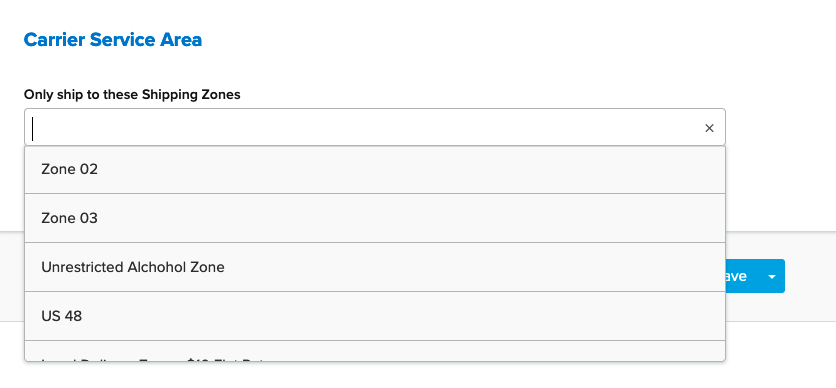 Assign the service area for carrier as a zone