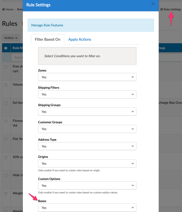 Location to enable Boxes for shipping rules from advanced settings on Shipping Rules page.