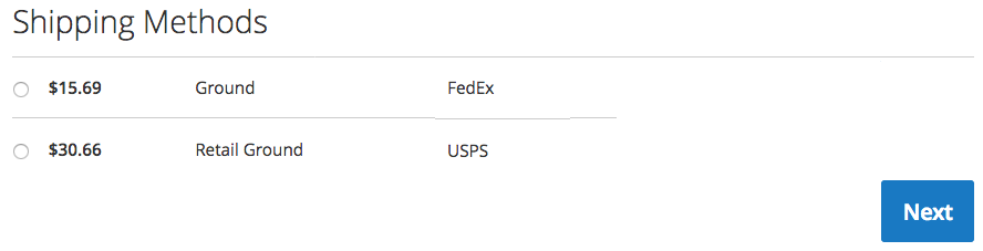 Shipping Methods shown without carrier logo.