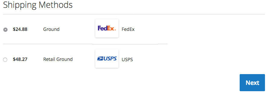 Shipping Methods shown with carrier logo.