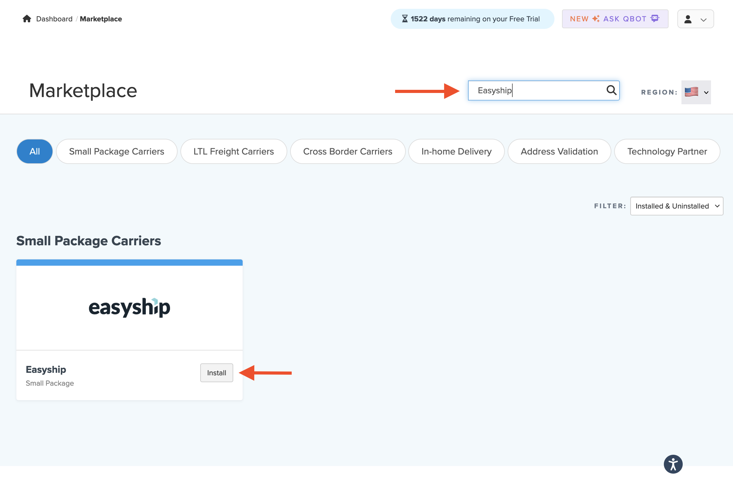 Click to Install Easyship in ShipperHQ