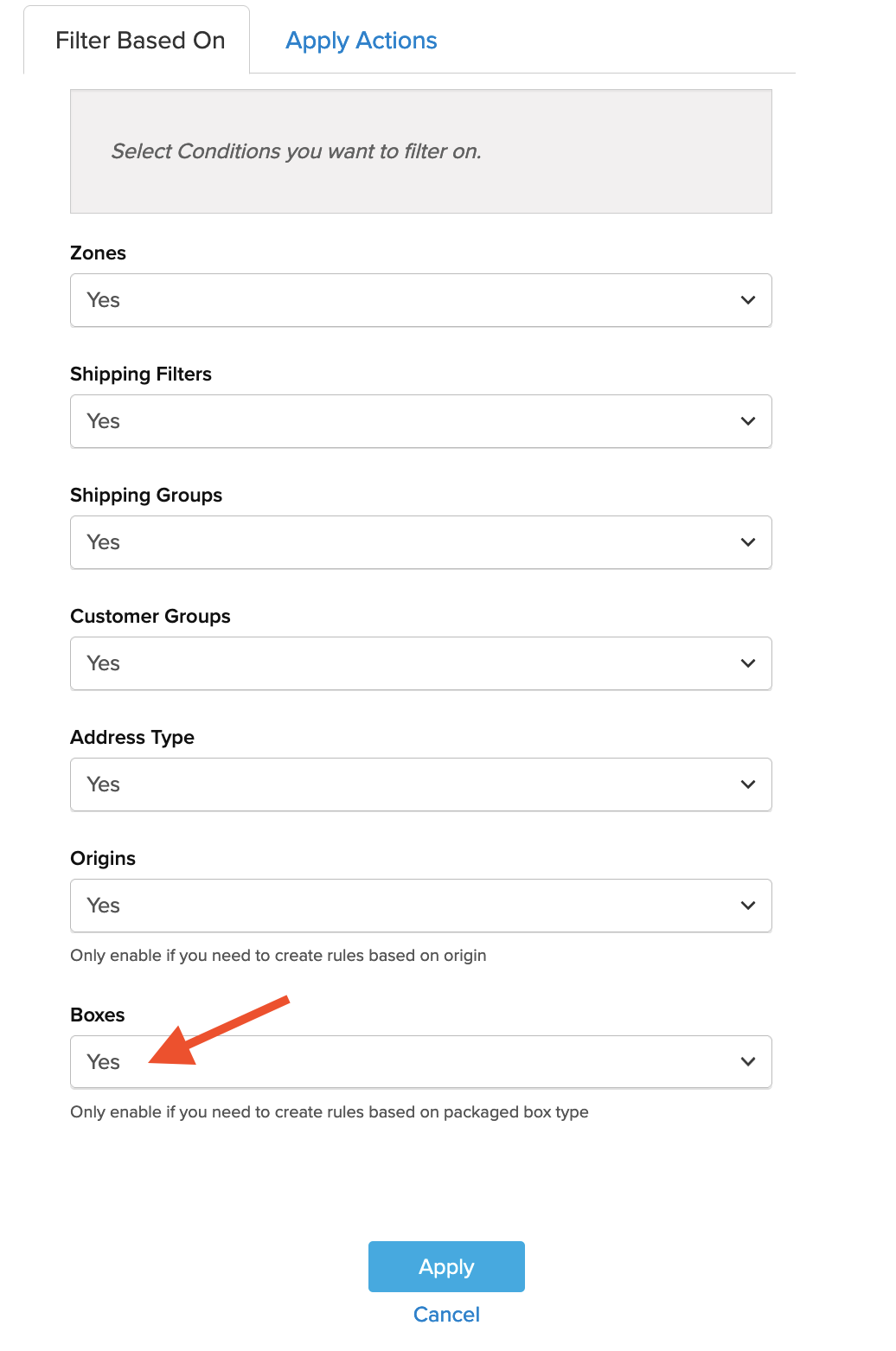 Location to enable Boxes based shipping rule from advanced settings.