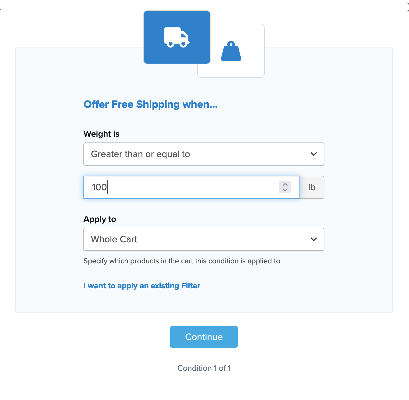 Example showing how to configure the Weight condition for rule.