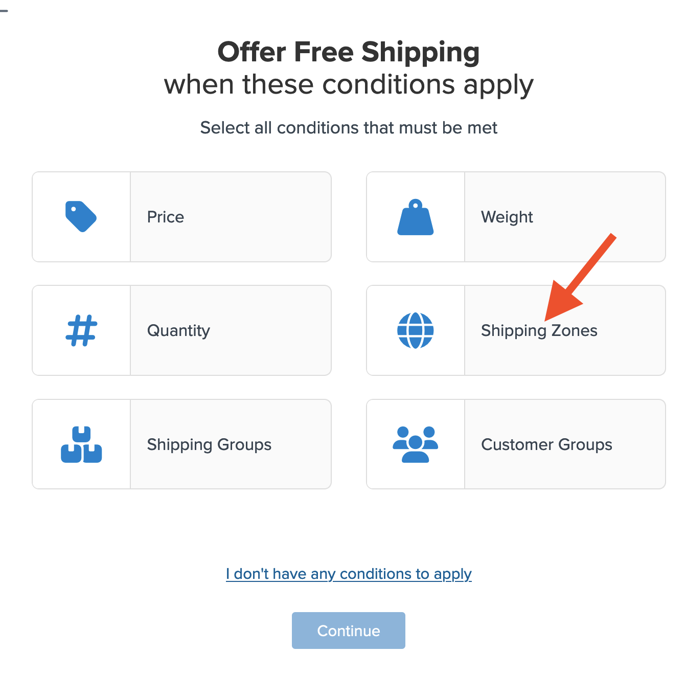 Location to select Shipping Zones as a condition for the rule.