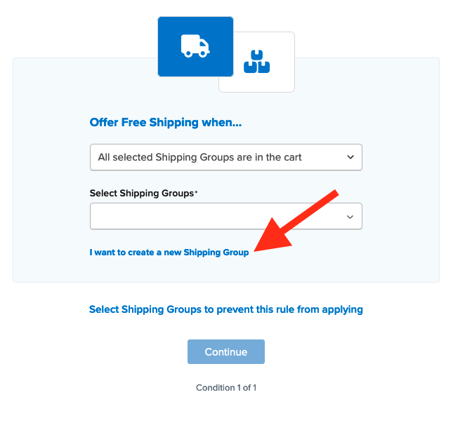 Setting to create a new shipping group for the rule if needed.