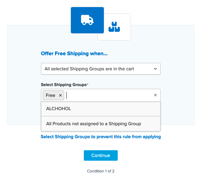 Location to configure when to offer free shipping and select the shipping groups applicable for free shipping.