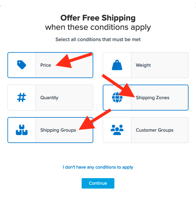 Setting of conditions: Price, Shipping Zones, and Shipping Groups for the rule.