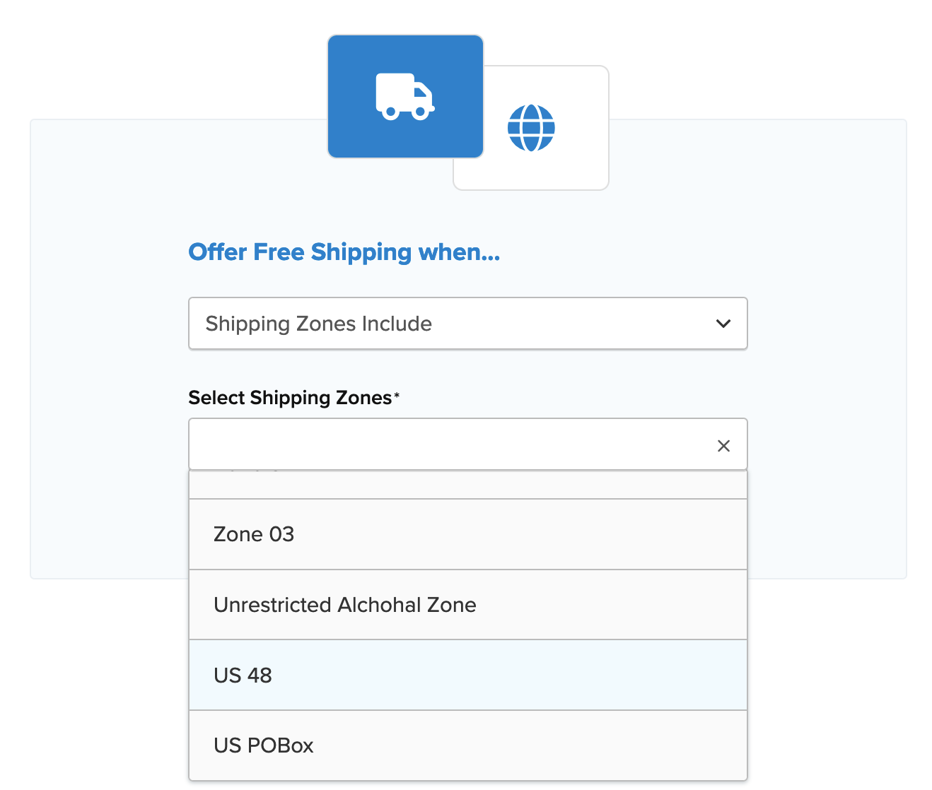 Sample showing how to select shipping zone for the rule.