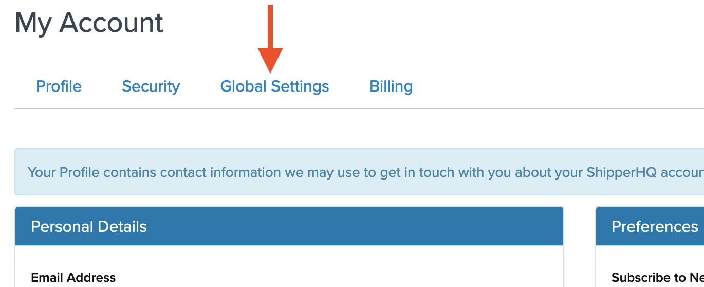 Location of Global Settings option under My Account.