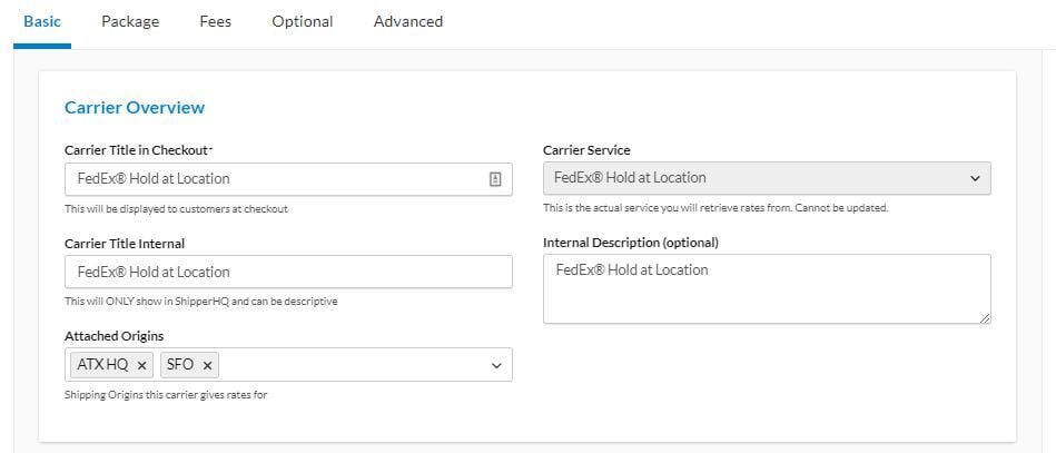 Edit FedEx Hold at Location settings in ShipperHQ