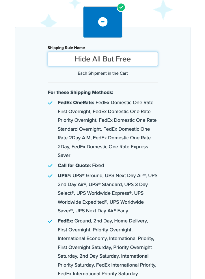Example showing summary of the shipping rule.