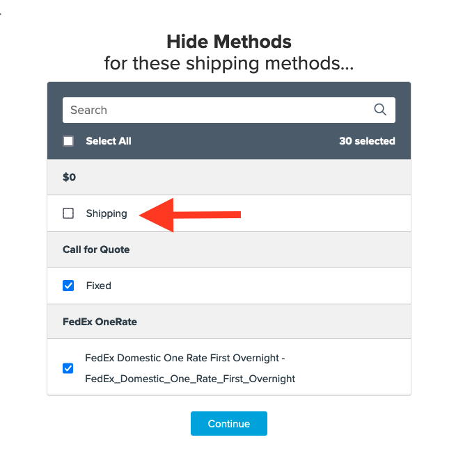 Select shipping methods that need to be hidden.