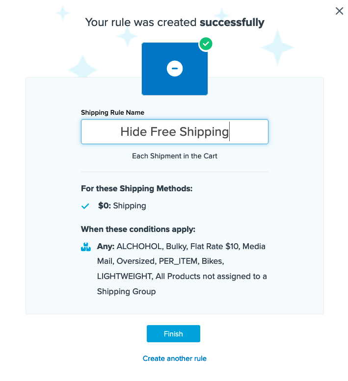 Sample showing summary of the shipping rule.