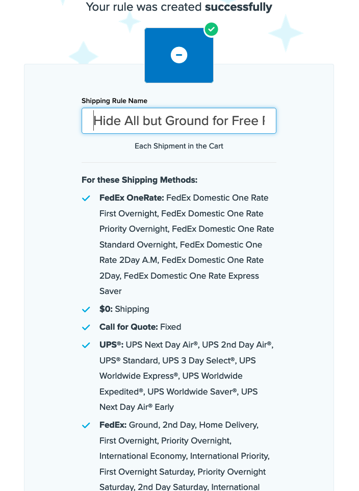 Example showing summary of the shipping rule. Here you can give a custom name to the rule.