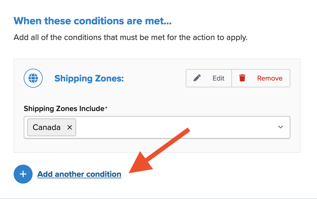 Setting to add additional conditions to the shipping rule.