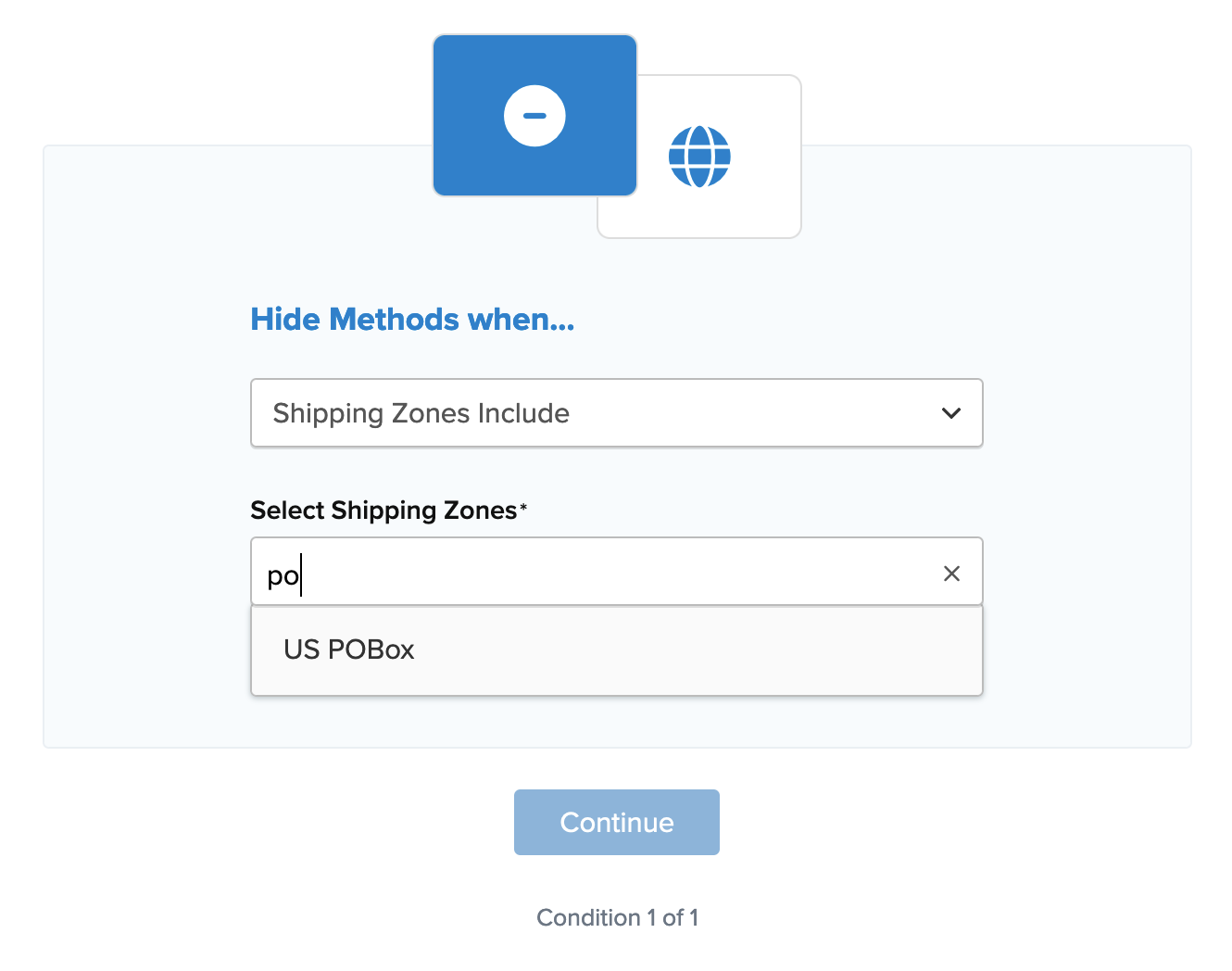 Example showing how to configure shipping zones for the rule.