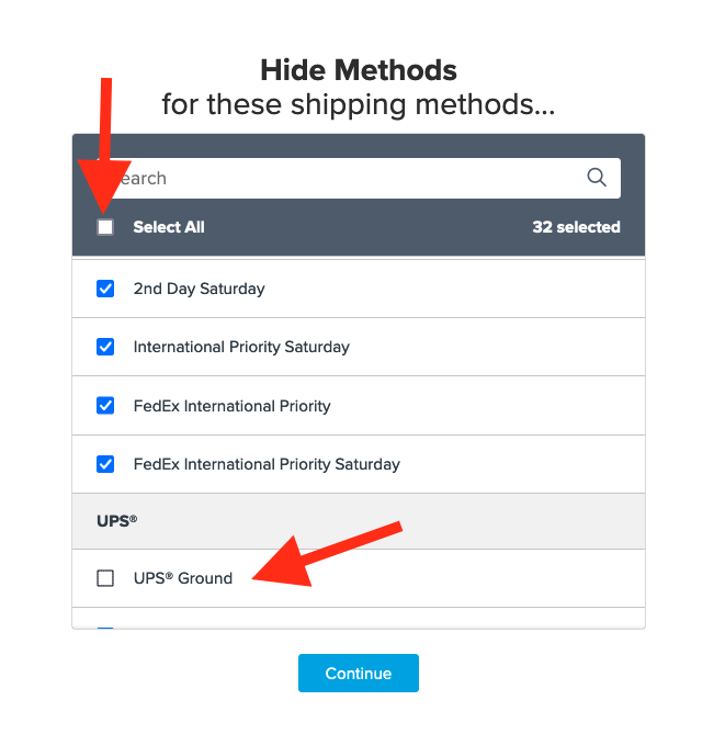 Example showing how to select shipping methods to which this rule will apply.