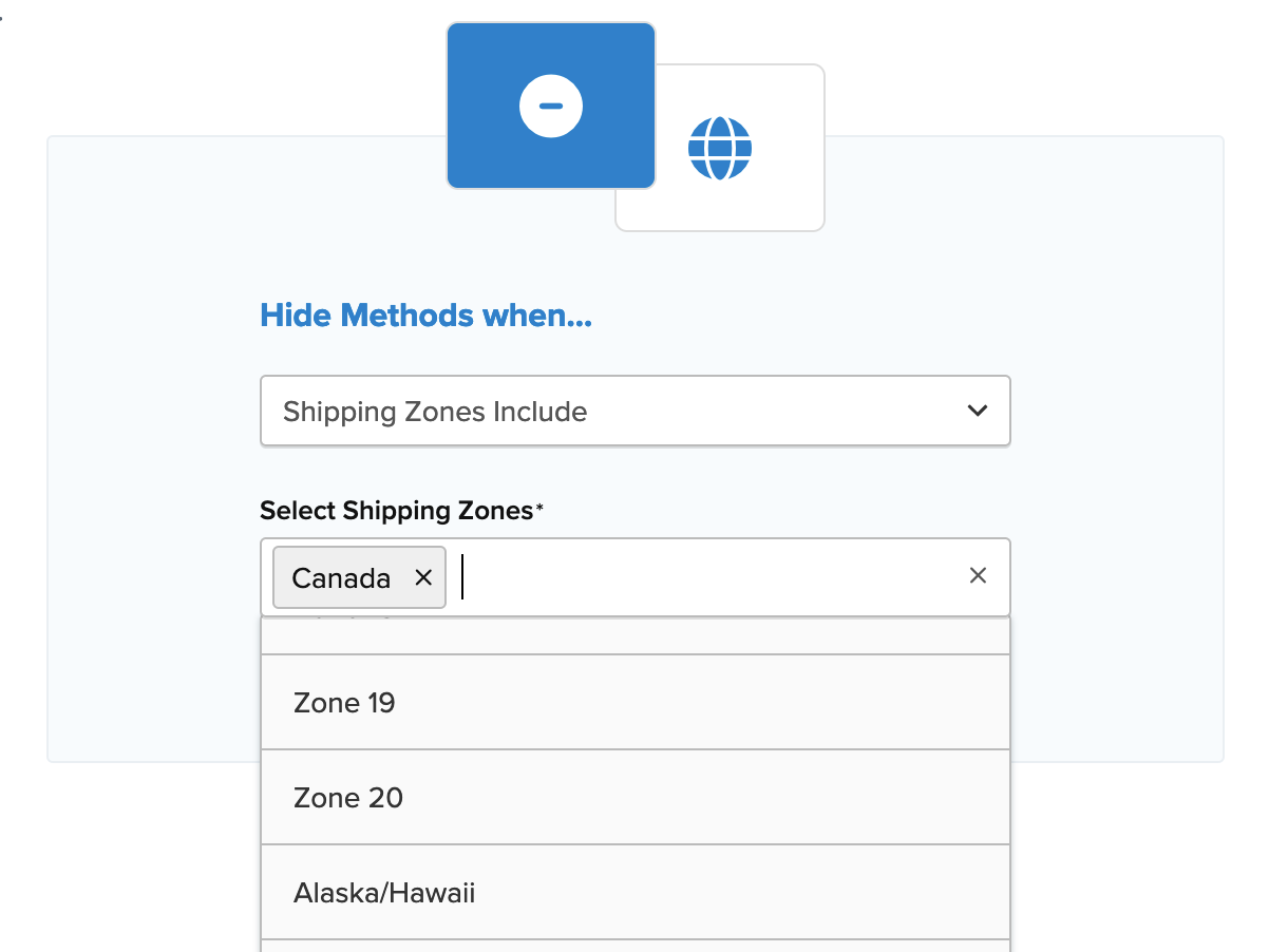 Example showing how to select shipping zones in a shipping rule.