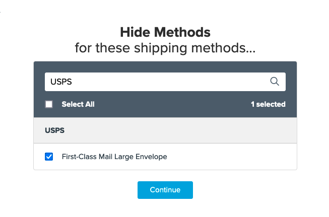 Select shipping method to hide through this rule.