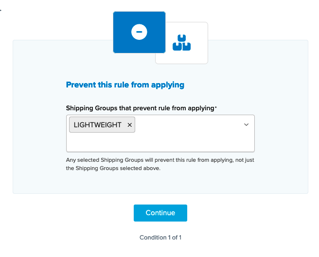 Example showing selecting the required shipping group.