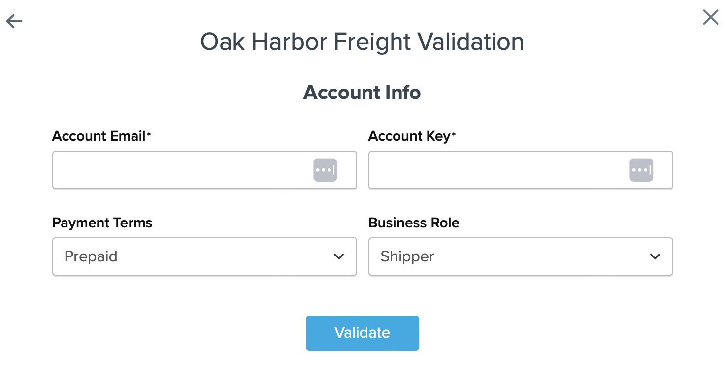 Oak Harbor Freight Credentials Entry