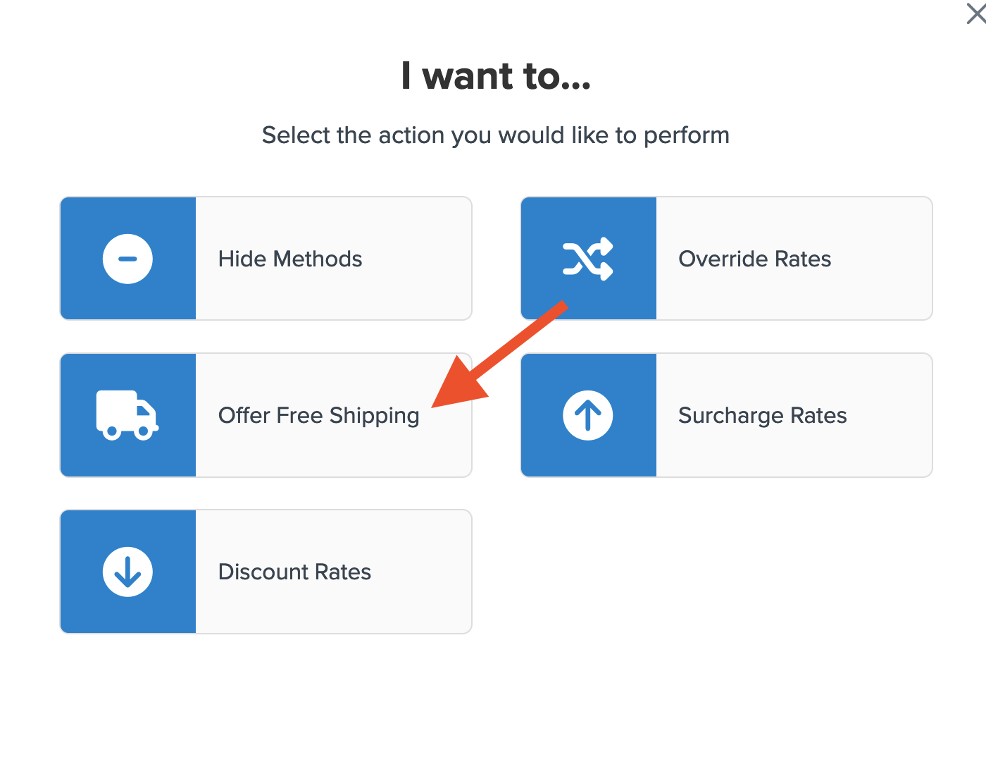 Location to select Offer Free Shipping as the action for rule.