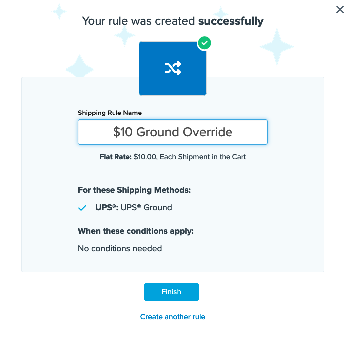 Sample summary of the shipping rule for this use case.