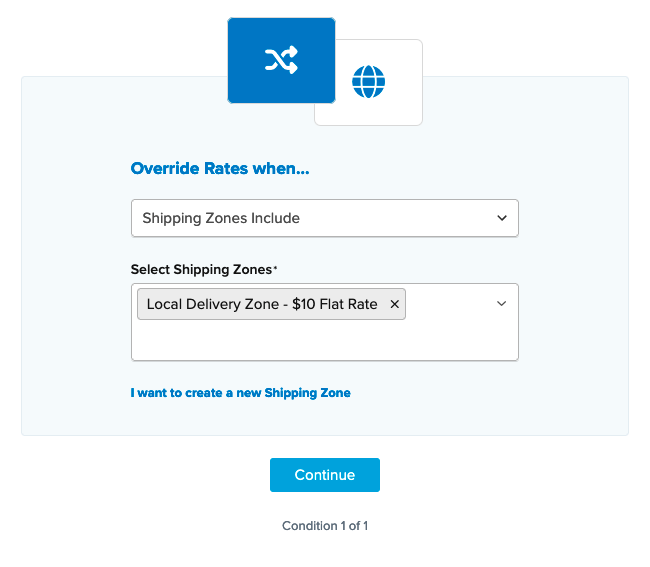 Example showing how to configure shipping zones for a rule.
