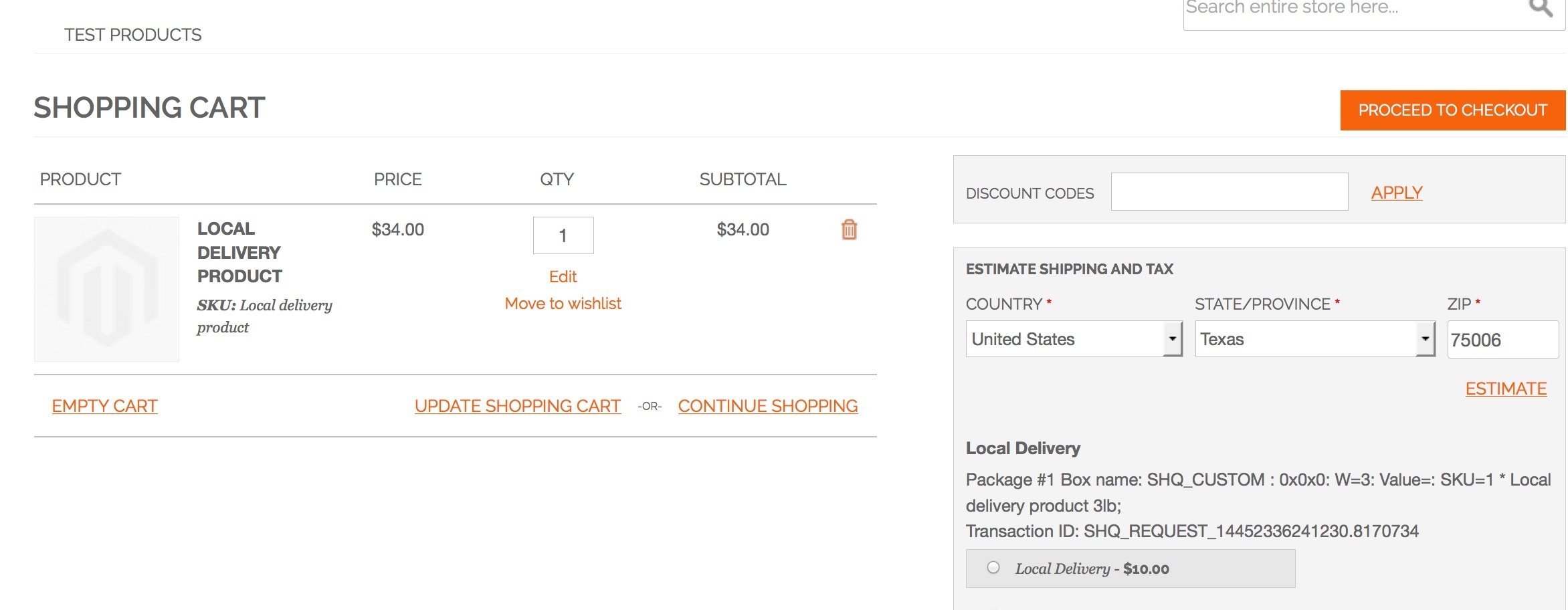 Example displaying Transaction ID on website cart.
