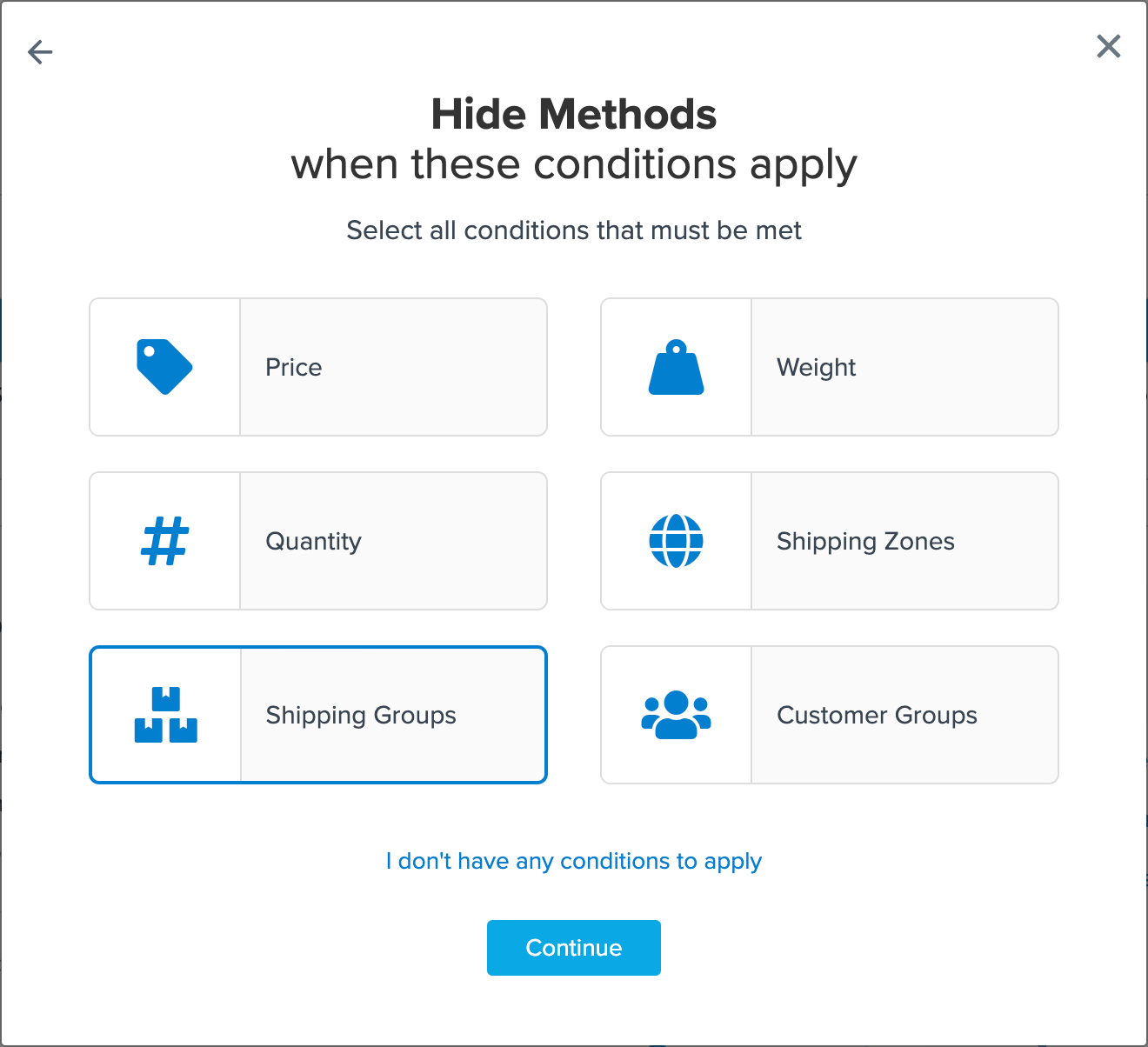 Select Shipping Groups for the condition that applies the rule