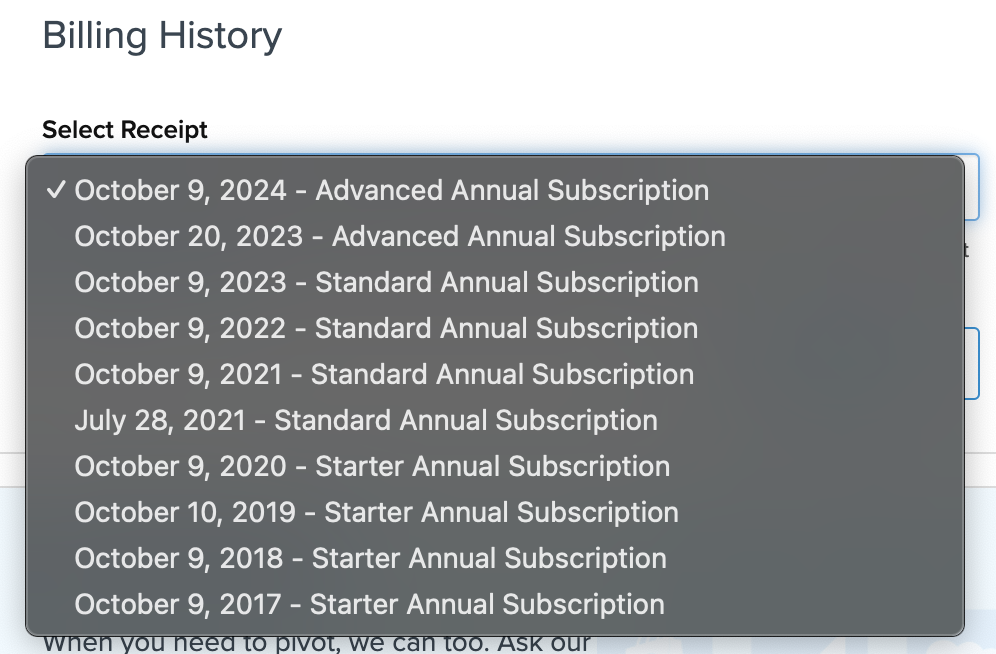 5. You can also use the drop-down to select prior billing periods.