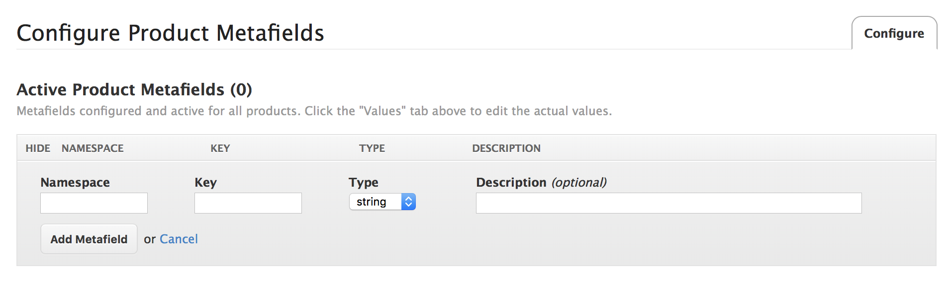 Configure new product metafields for storing shipping properties.