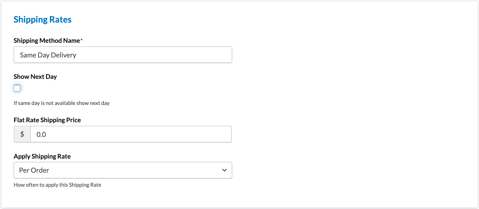 Configure shipping rates for the same day delivery carrier