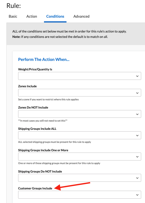 Location to use Customer Groups option under Conditions tab while creating a shipping rule.