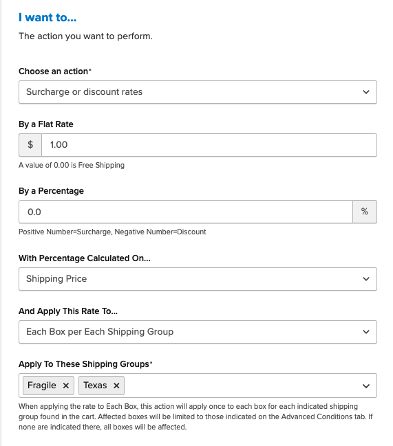 Example showing how to add surcharge to a box and shipping groups.