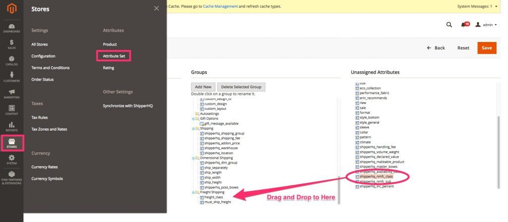 Navigate to Stores->Attributes->Attribute Set