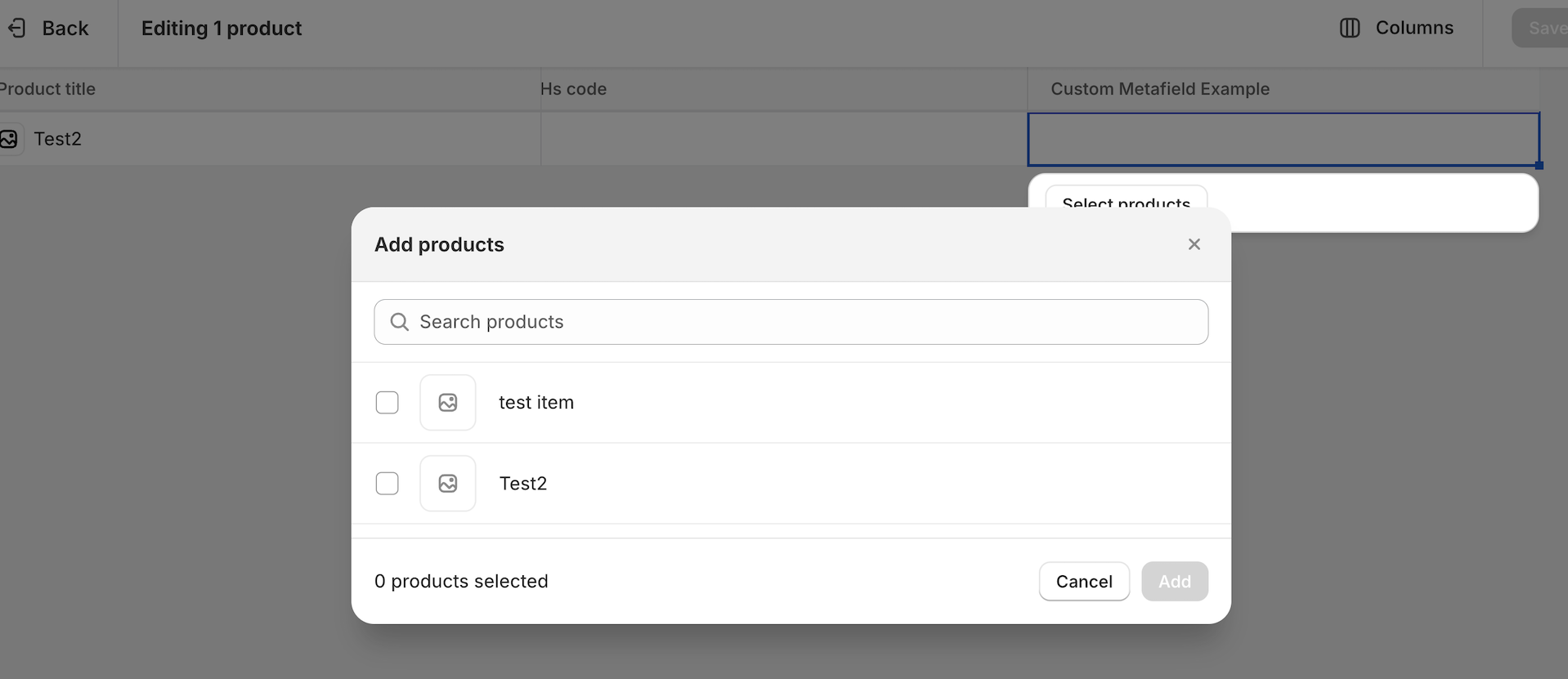 After selecting the metafield it appears as a new column in bulk editor.