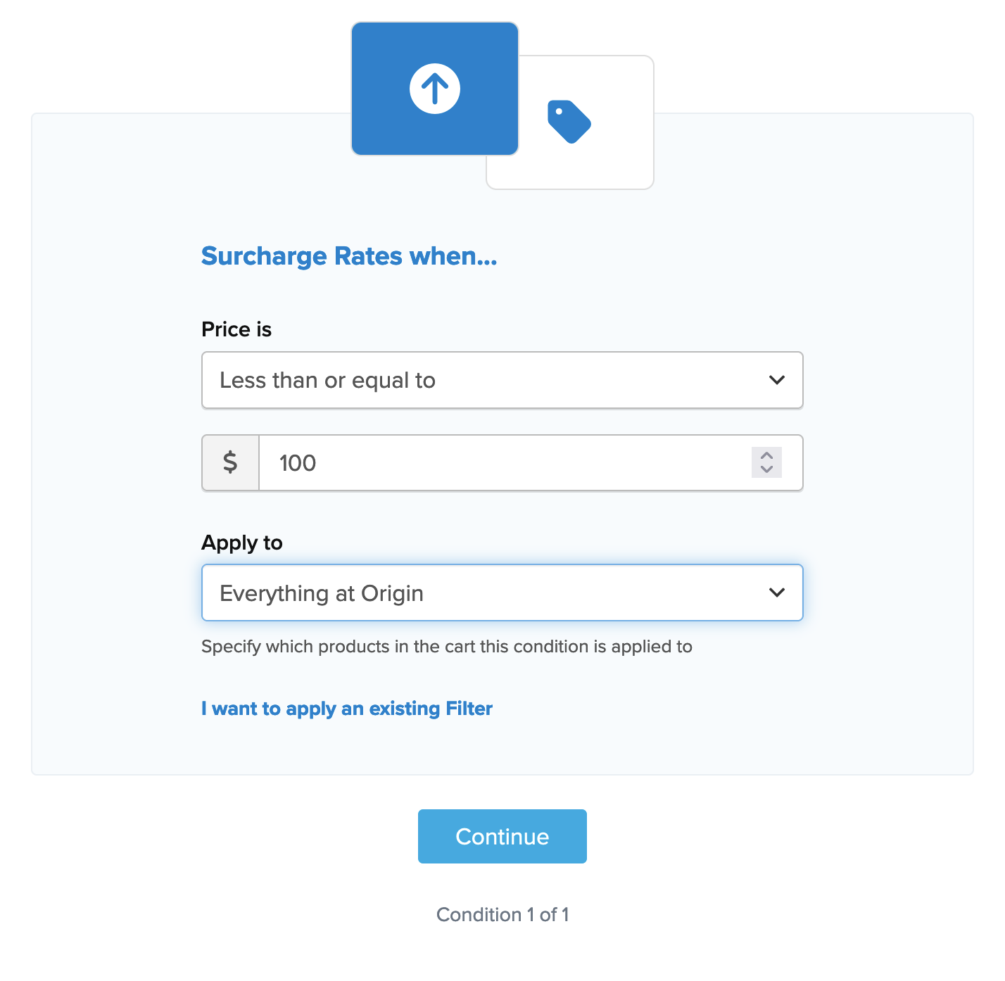 Example showing how to configure the condition for shipping rule.