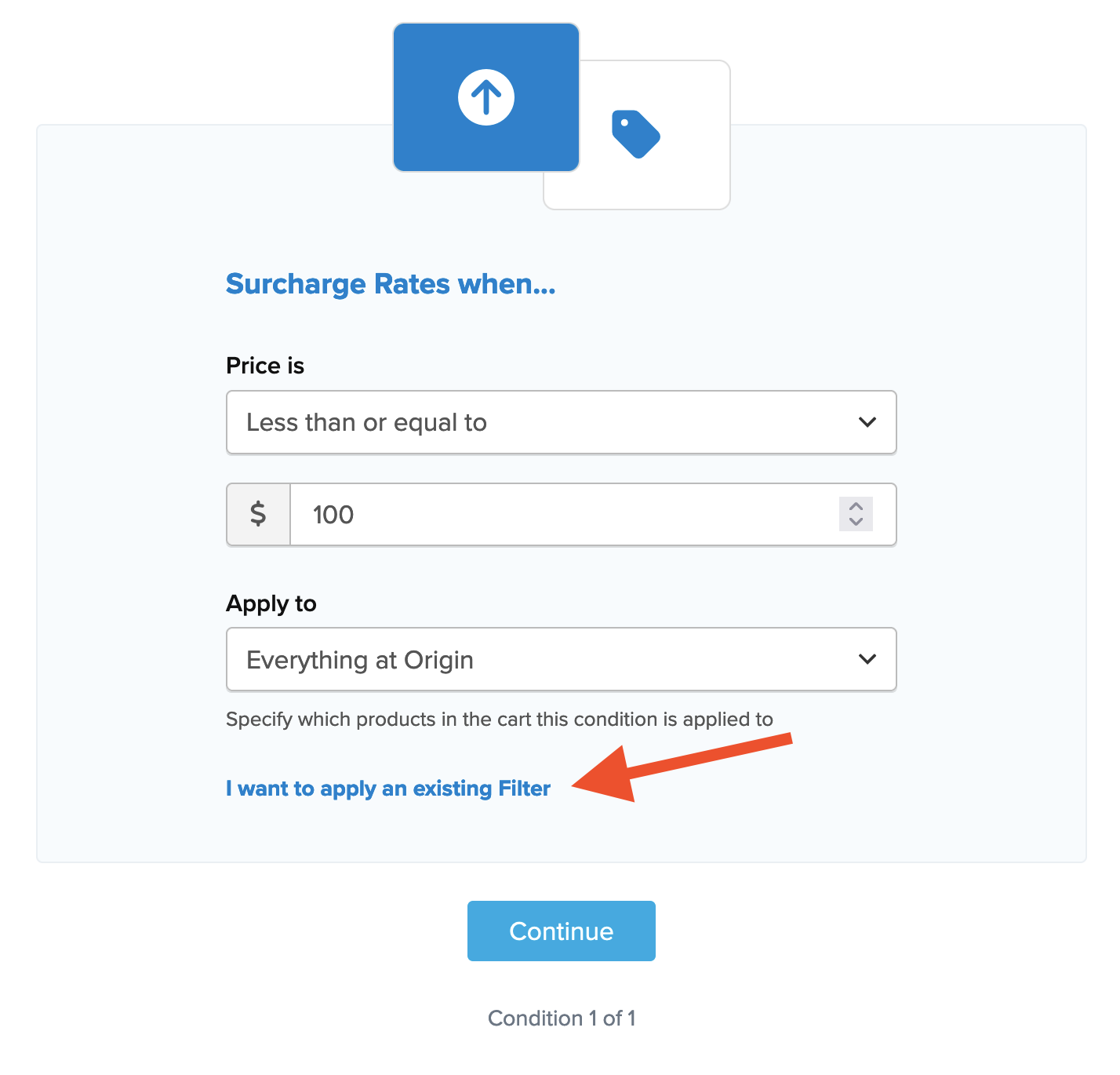 Location to select existing filters to be applied to the rule.