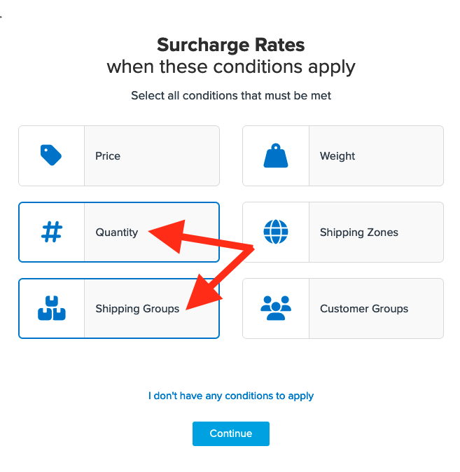 Location to select Quantity and Shipping Groups as a condition for this shipping rule use case.