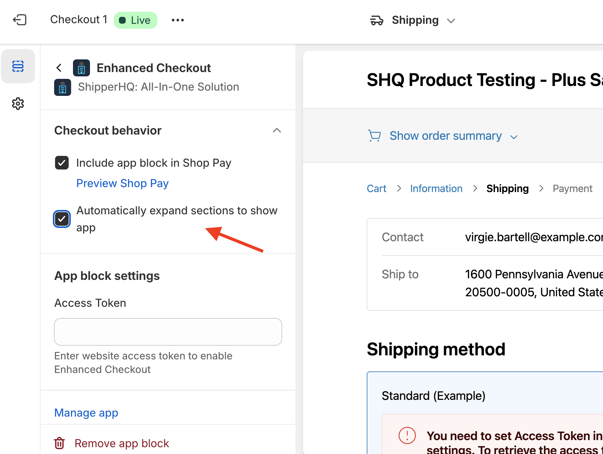 Shop Pay configuration example