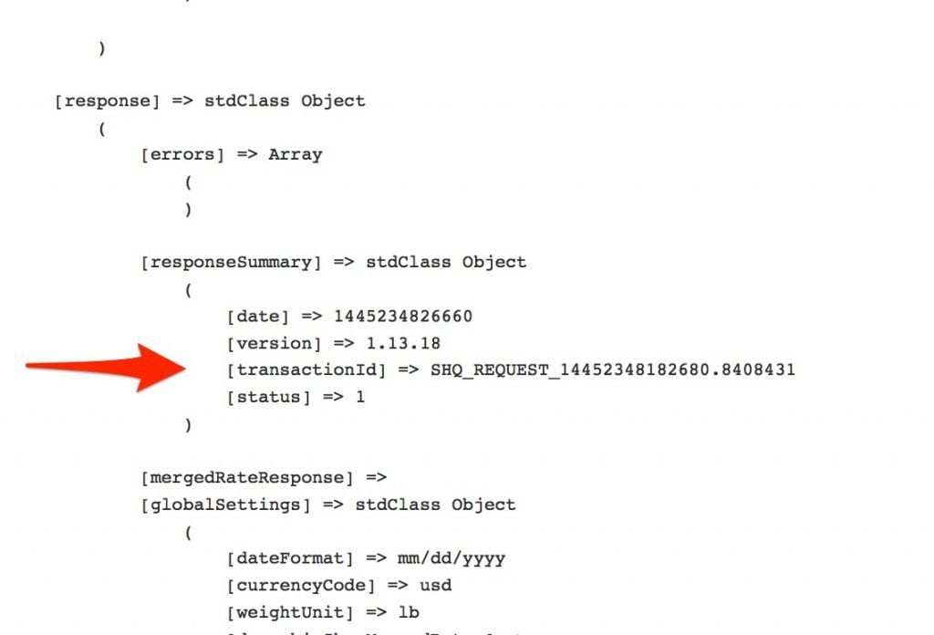 Location to find Transaction ID in ShipperHQ logs.