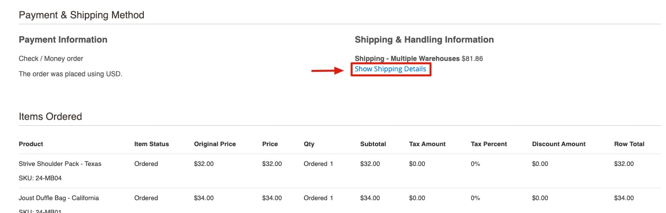 View insights on a Magento order.