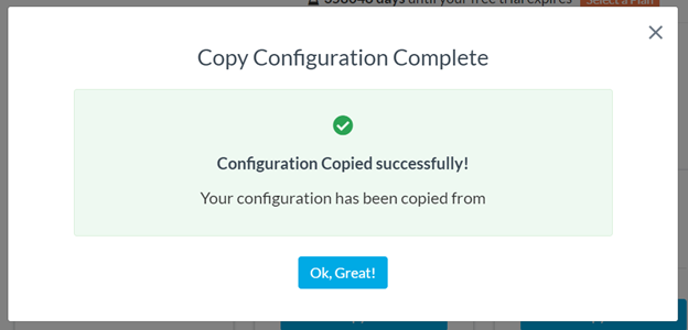 Example showing the success message once scope configuration is copied.