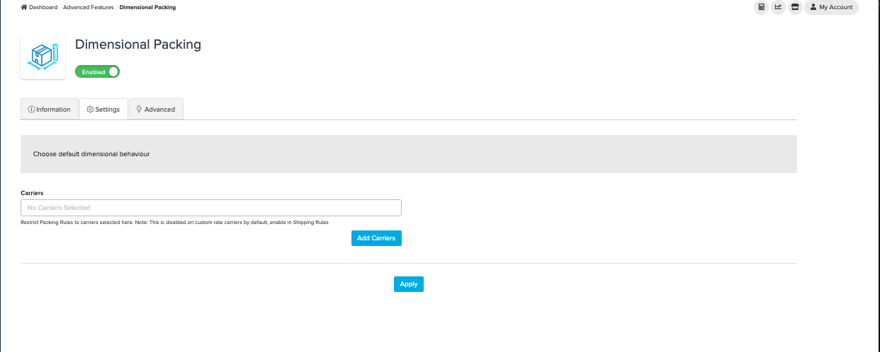 Designate your dimensional shipping behavior like assigning to specific carriers only
