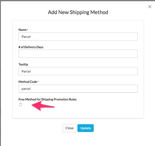 Check box to tick to enable free shipping promotion for a custom table shipping method.