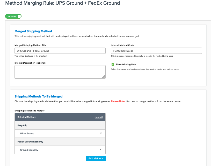Example of configuring merge rule in ShipperHQ