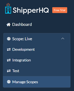Location of Manage Scopes option under Scope Menu on the dashboard.